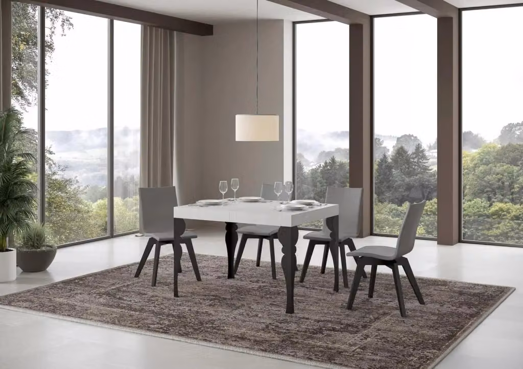 Tavolo Allungabile Moderno GIORDANOSHOP Bianco Frassino e Antracite L/P/H: 120-204 x 80 x 77 cm – 2