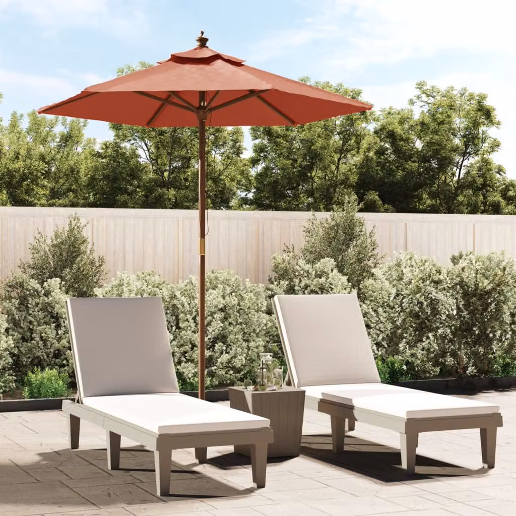 Ombrellone da Giardino vidaXL con Palo in Legno e Copertura in Poliestere, Colore Arancione e Marrone, L: 196 cm, H: 231 cm