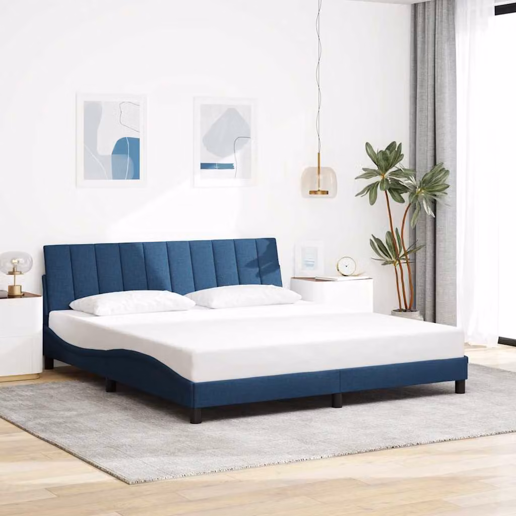 vidaXL Giroletto Hanko Blu in Tessuto con Doghe in Legno L 180 x P 200 cm – 1