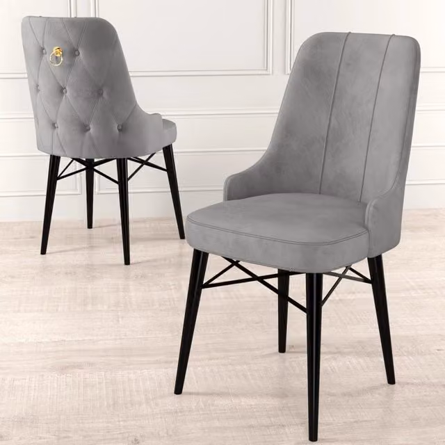Set di 6 sedie da pranzo DMORA in microfibra grigia con struttura in metallo, stile moderno
