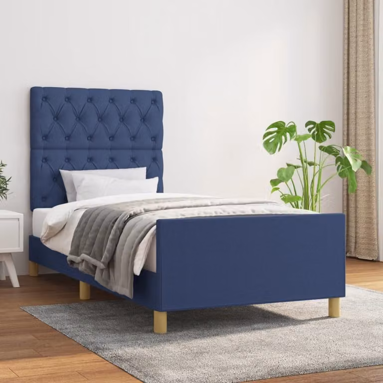 The Living Store Struttura letto con testiera blu 80x200 cm in tessuto