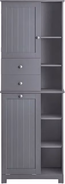 Mobile alto con portabiancheria apribile Armadietto da Pavimento Mobile bagno Grigio 60x37x170cm BZR104-DG