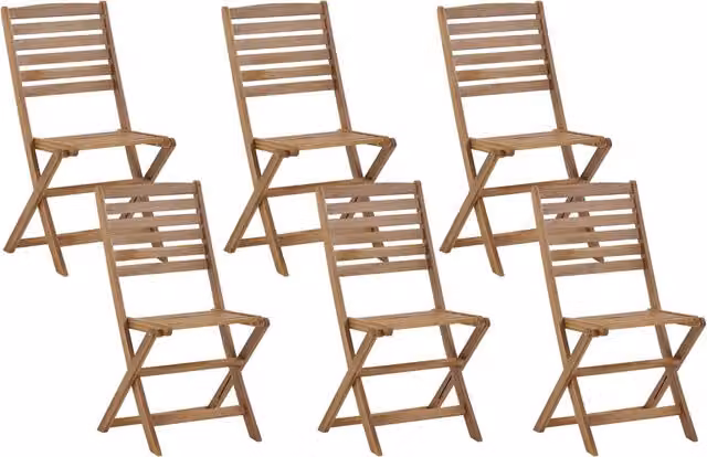 Set di 6 sedie da giardino pieghevoli BELIANI in legno di acacia color marrone con schienale a doghe per interni ed esterni