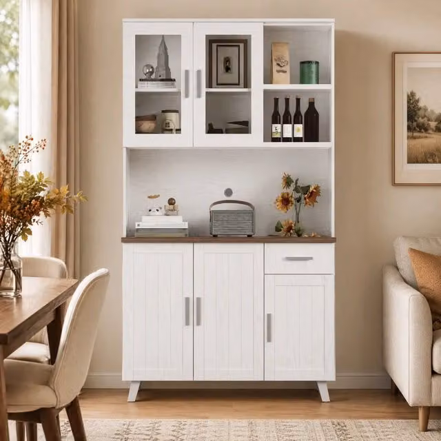 Armadio REDOM in legno e vetro con ante soft-close, stile rustico, bianco e marrone, L/P/H: 114 x 40 x 190 cm