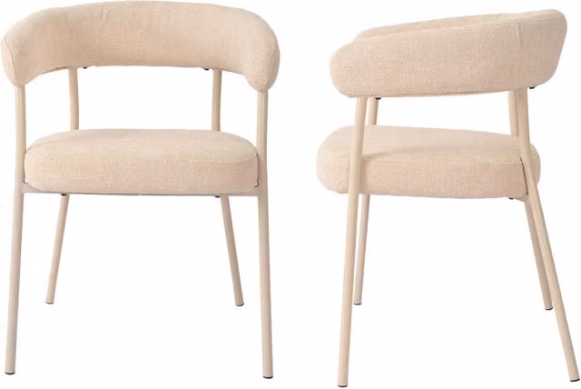Set di 2 Sedie Huk Imbottite en.casa con Schienale a Fascia Continua e Rivestimento in Tessuto Beige