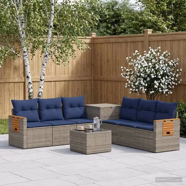 Set di divani 8 pz Grigio e Blu Navy 55 x 55 x 37 cm 3448591