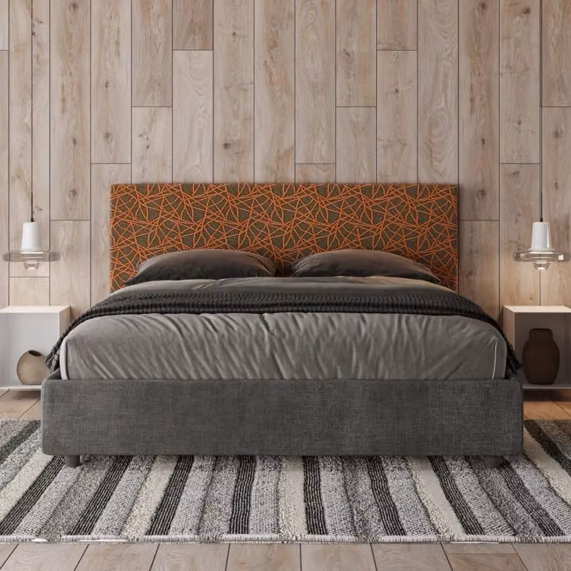 Letto matrimoniale imbottito con contenitore Ityhome in tessuto Era Arla Grigio e Arancio L: 160 cm, P: 222 cm, H: 106 cm – 2