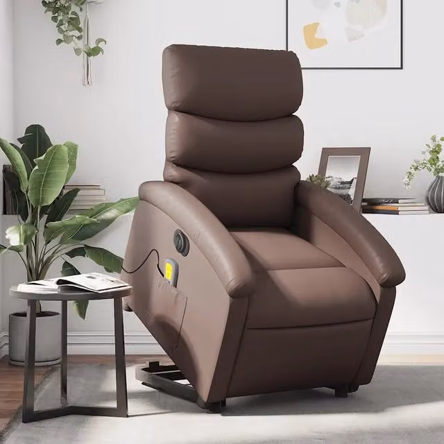 Poltrona Alzapersona Elettrica Reclinabile vidaXL in Similpelle Marrone con Braccioli – 1