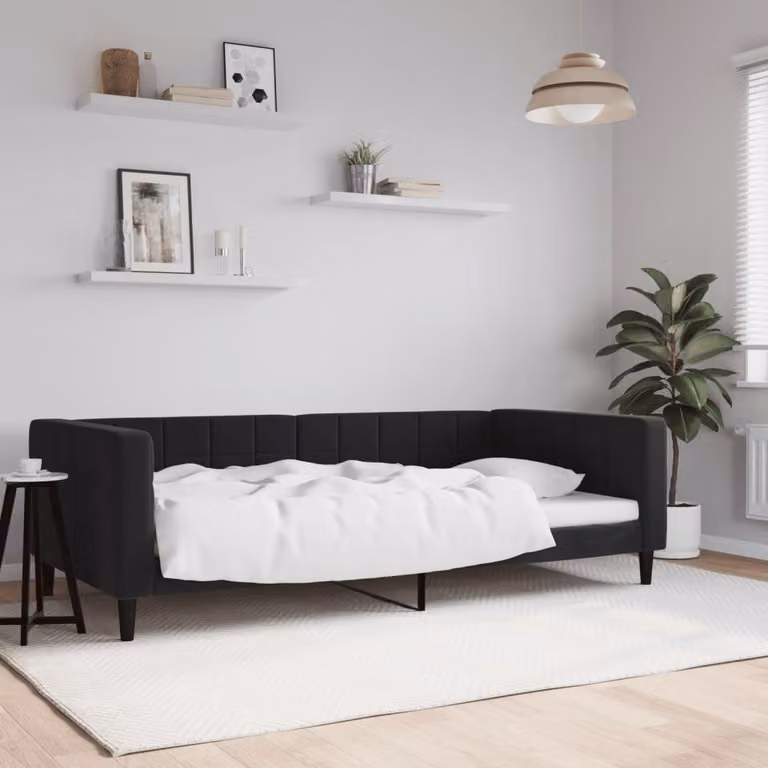 Letto da giorno vidaXL in velluto nero con struttura in legno e metallo L/P/H: 200 x 100 x 68 cm