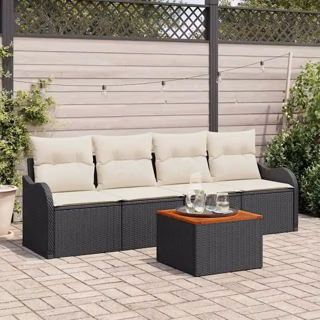 Set Divano da Giardino 5 pz 4-Numero di posti Nero e Crema 3356052