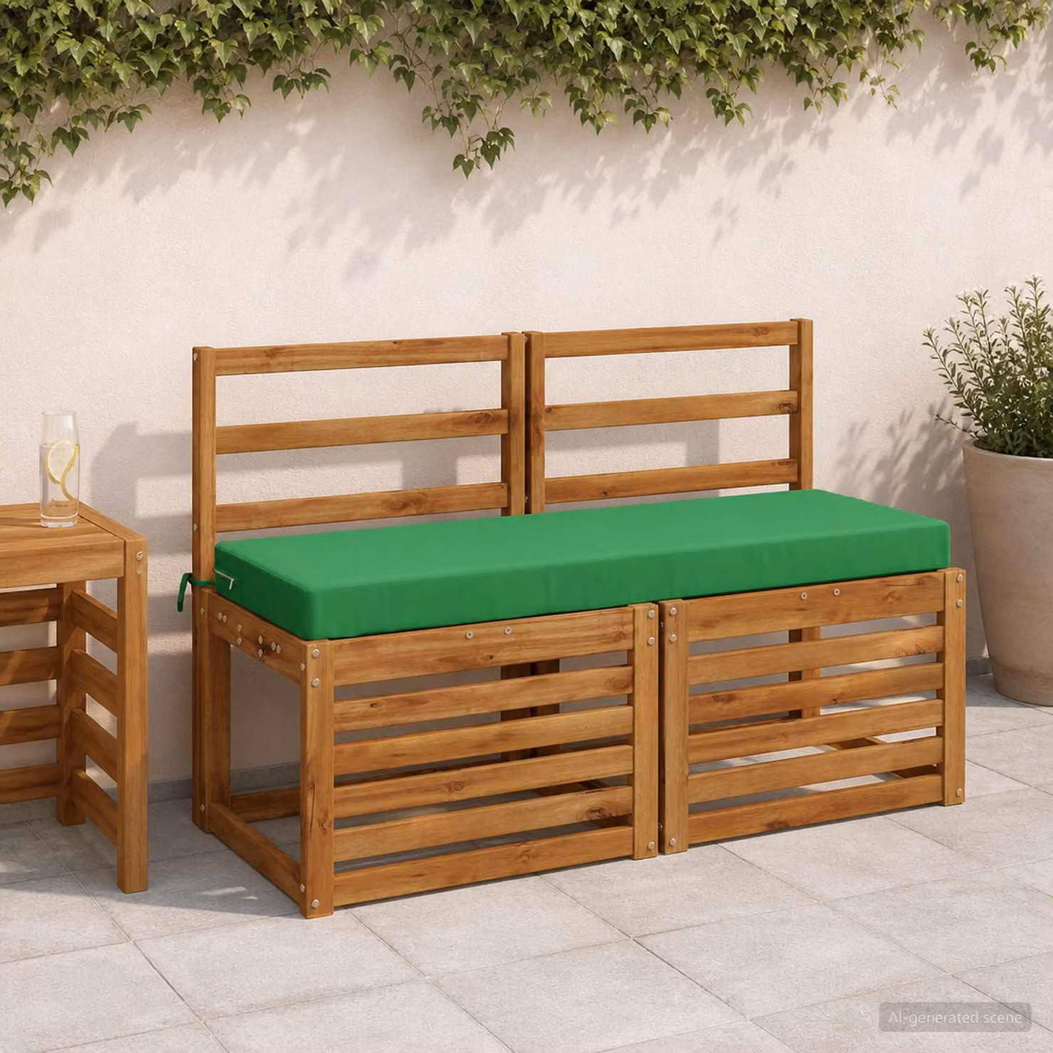 Set di 2 cuscini per panchina vidaXL SOEST in poliestere verde, L 120 x P 40 x H 8 cm