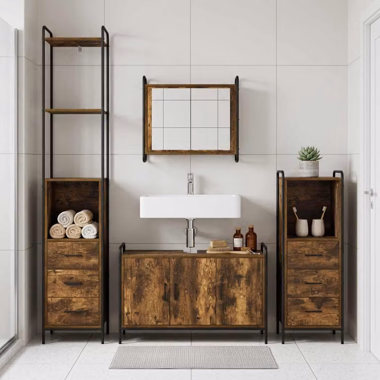 vidaXL Set di Armadi da Bagno 3 pz Rovere Fumo 40 x 36 x 200,5 cm