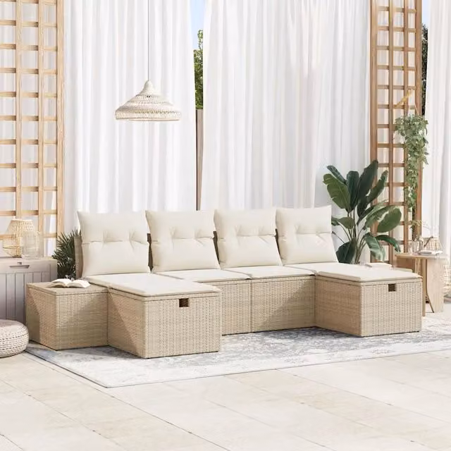 Set Divano da Giardino 6 pz Beige polyrattan 3359420