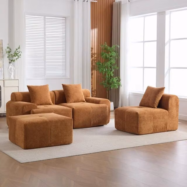 Sof¨¤ modulare moderno - Zephmum - 268¡Á102¡Á78 cm - Arancione - Senza montaggio