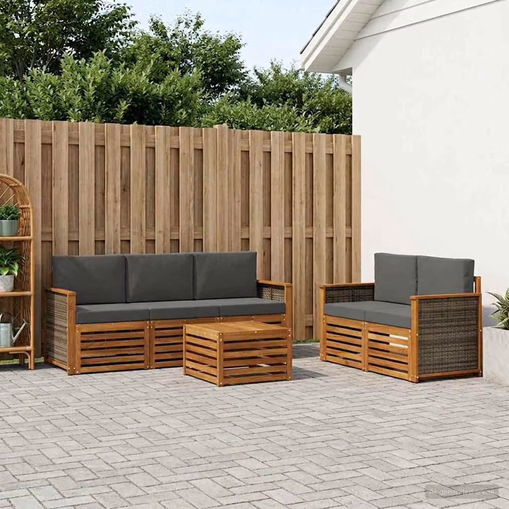 Set di mobili da giardino vidaXL composto da 6 pezzi in legno di acacia con divano a 3 posti, tavolino da caffè e cuscini, colori beige e antracite