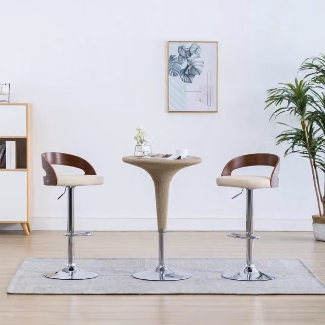 Set di 2 sgabelli da bar vidaXL in similpelle beige e legno con base in metallo, girevoli a 360 gradi, stile moderno per sala da pranzo e soggiorno – 1