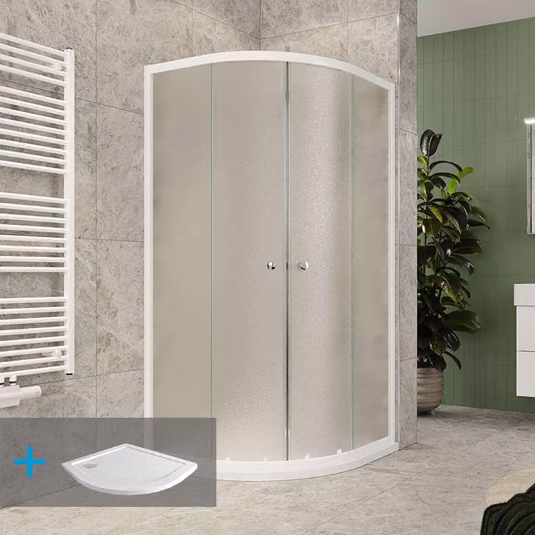 Mereo Set da doccia Kory Lite, quarto di cerchio, 90 cm, ALU bianco, Grape e vassoi SMC bassi - CK35121ZN