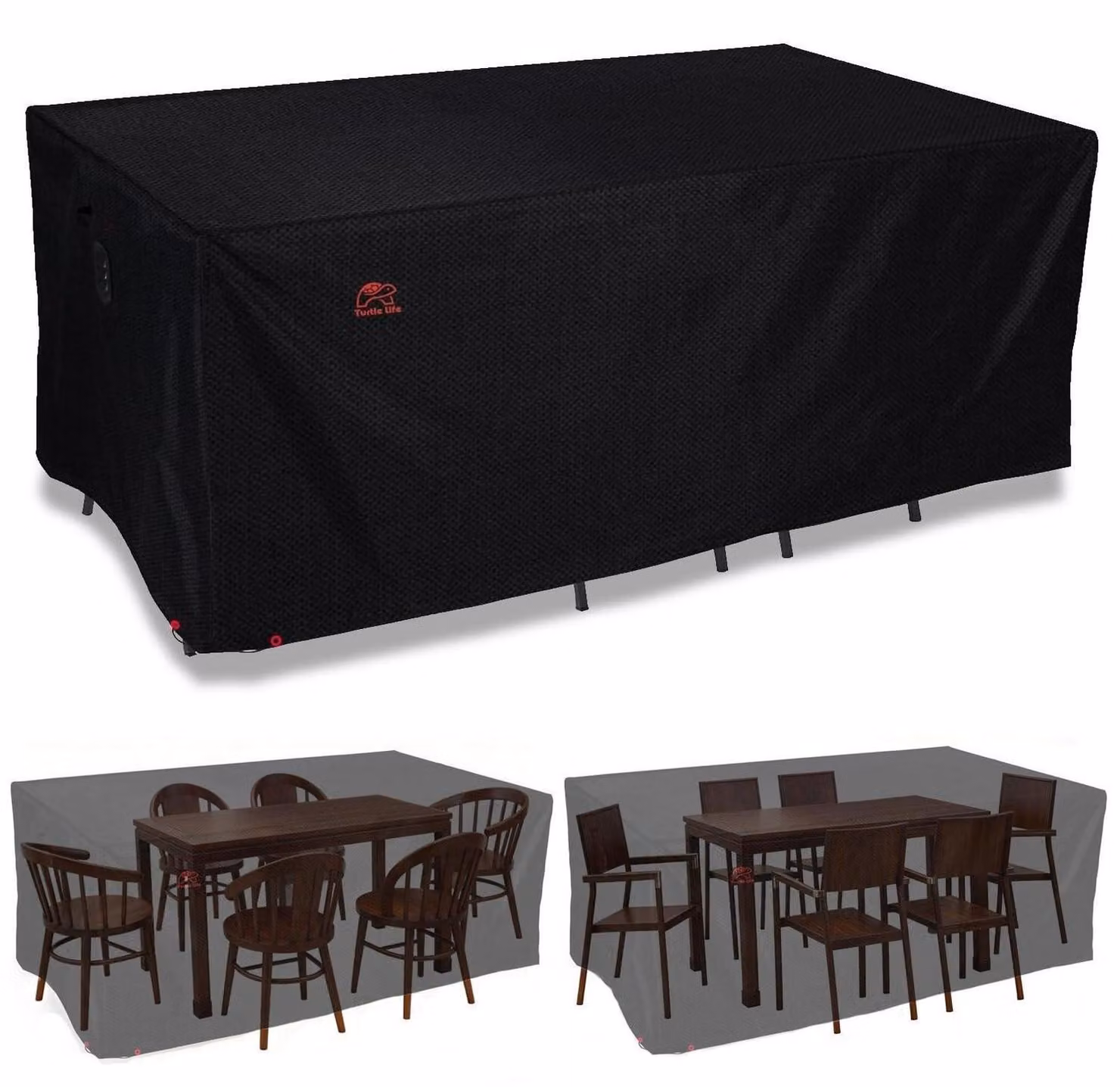 Copertura rettangolare impermeabile e resistente al vento per mobili da giardino, colore nero, dimensioni 183/213x122x74 cm