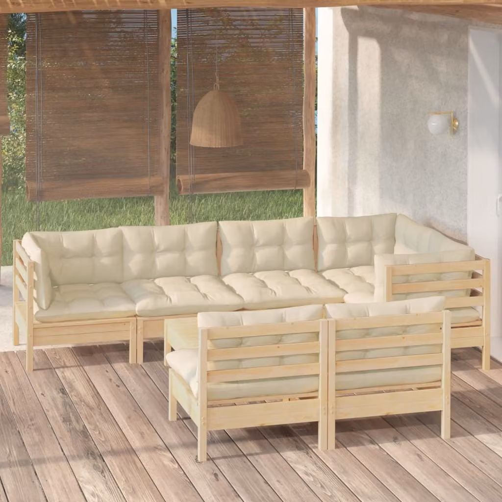 Maison Exclusive - Set Divani da Giardino 8 pz con Cuscini Crema in Massello di Pino