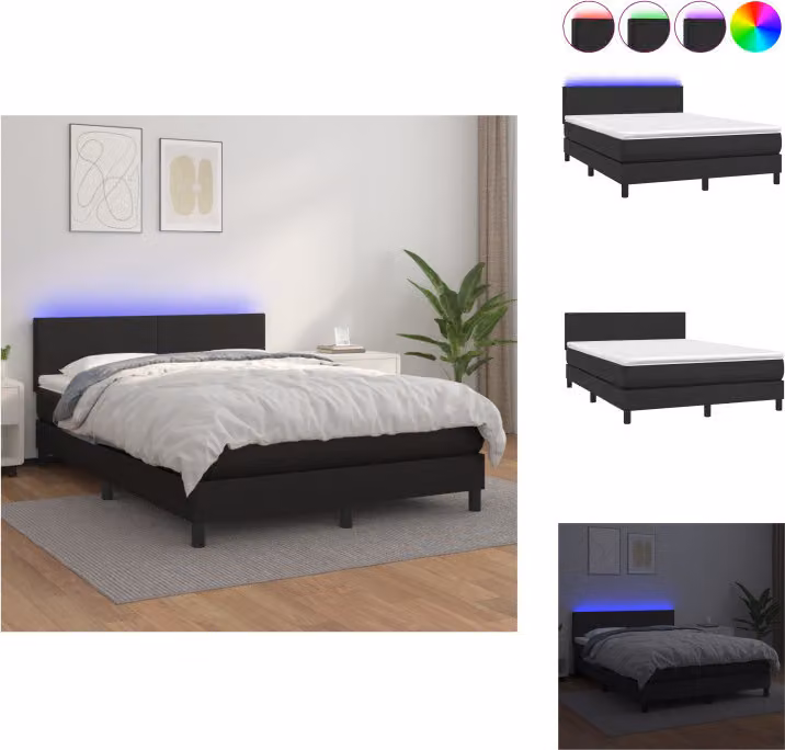 vidaXL Letto a molle con materasso e LED nero 140x200 cm in Similcuoio - Letti e strutture letto