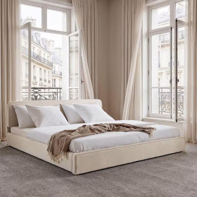 Letto imbottito LATINI con testiera regolabile in altezza, 180x200 cm, bianco panna - letto matrimoniale con rete a doghe, ideale per due persone, rete stabile e confortevole, design moderno per la camera da letto