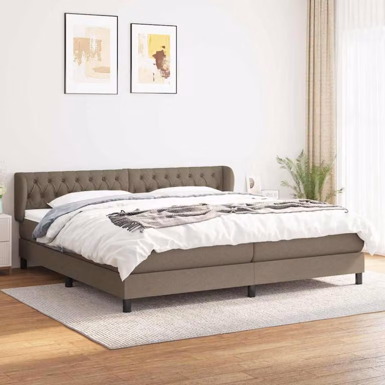 vidaXL Giroletto a Molle con Materasso Ibrido in Tessuto Beige e Bianco, L/P: 200 x 200 cm