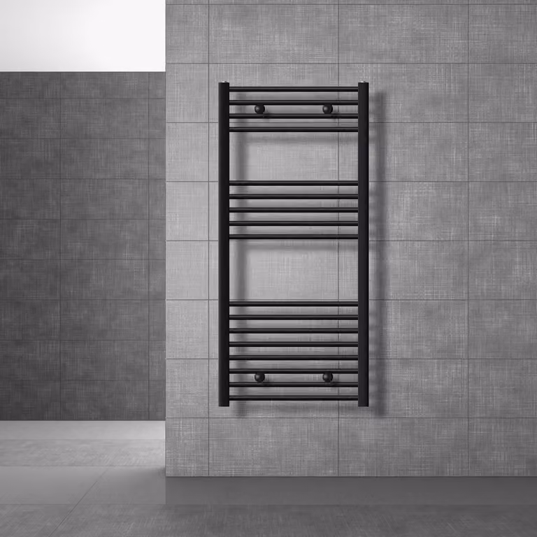 LuxeBath radiatore per bagno Sahara, 600x1200 mm, nero, diritto con attacco laterale, senza elemento riscaldante