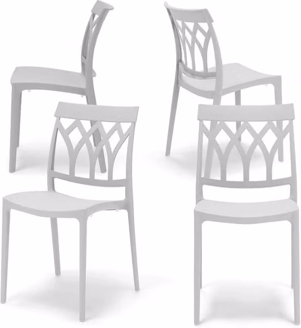 Set 4 sedie in polipropilene QUEEN, 100% MADE IN ITALY, impilabile, resistente ai raggi UV, design moderno, ideale per sala da pranzo, cucina, bar, ristoranti o giardino, colore Bianco