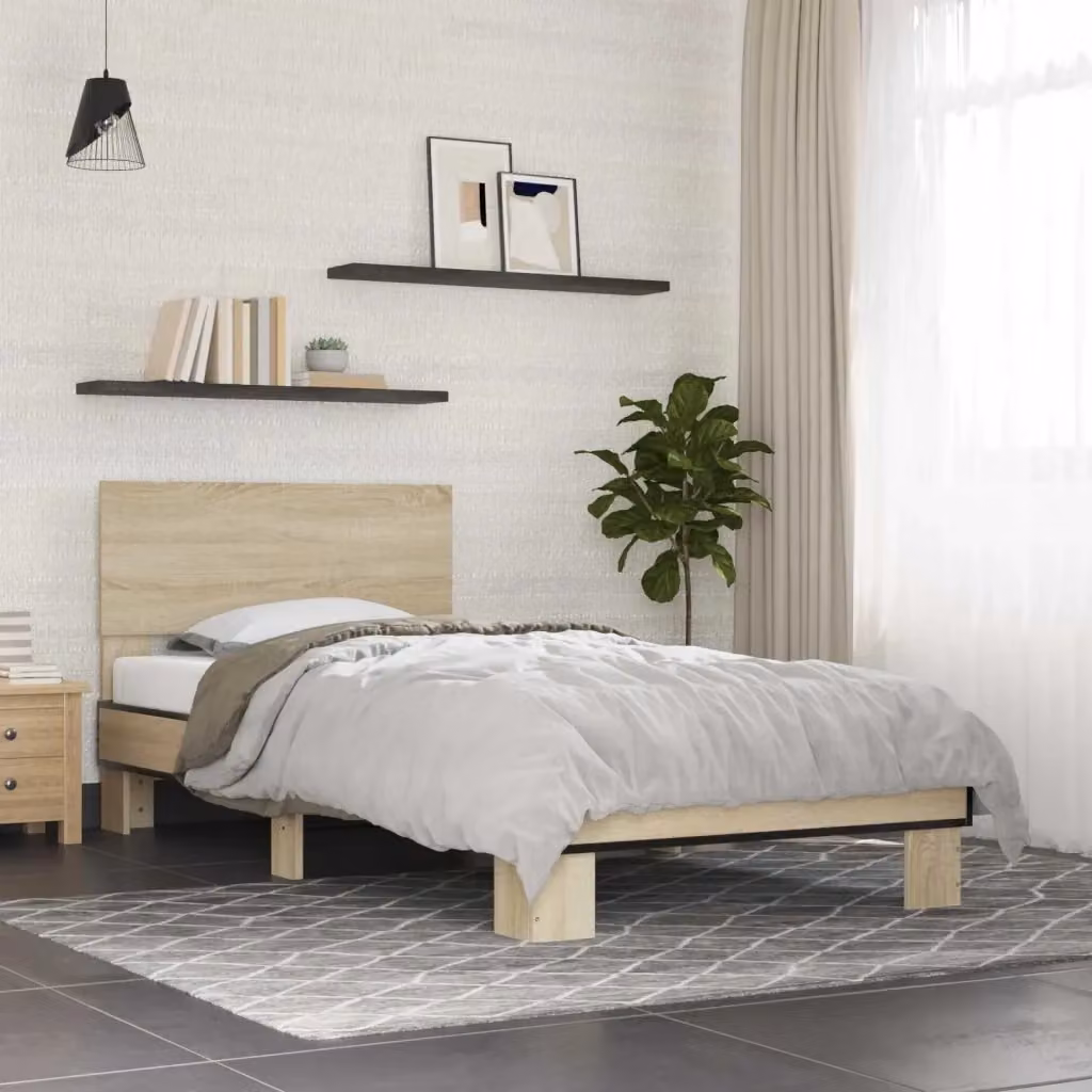 Letto singolo moderno con testata in legno color marrone L/P/H: 200 x 80 x 83 cm – 2