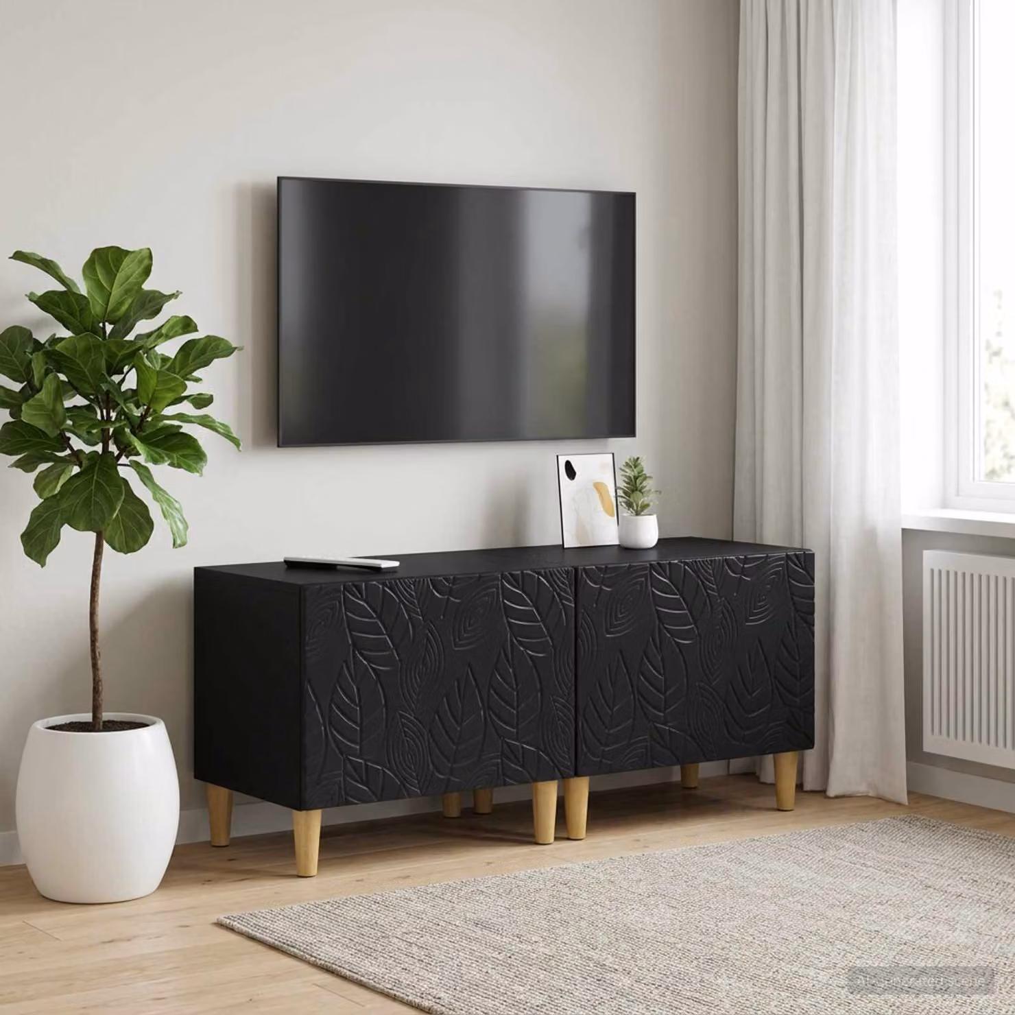 Mobile TV moderno vidaXL in legno MDF nero opaco con scomparti multimediali