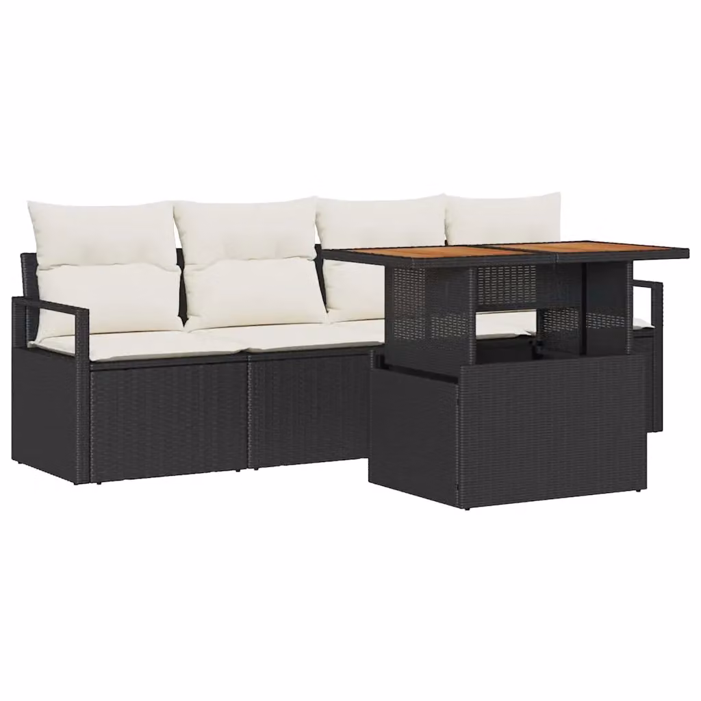 Set Divano da Giardino vidaXL a forma a U composto da 5 pezzi con tavolino, colore nero e beige – 2