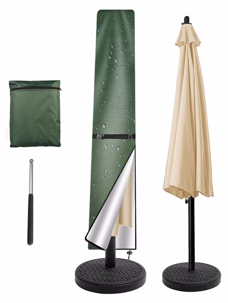 Copertura protettiva per ombrelloni, dimensioni 170x25/35 cm, colore verde, adatta per ombrelloni con asta telescopica da 1,8 a 2,7 metri