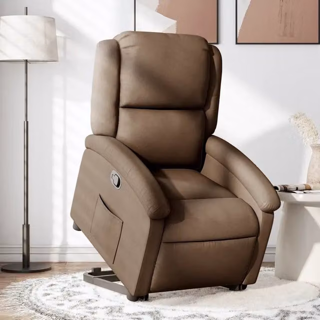 Poltrona Alzapersona Reclinabile vidaXL Marrone in Tessuto con Assistenza Elettrica per Senior