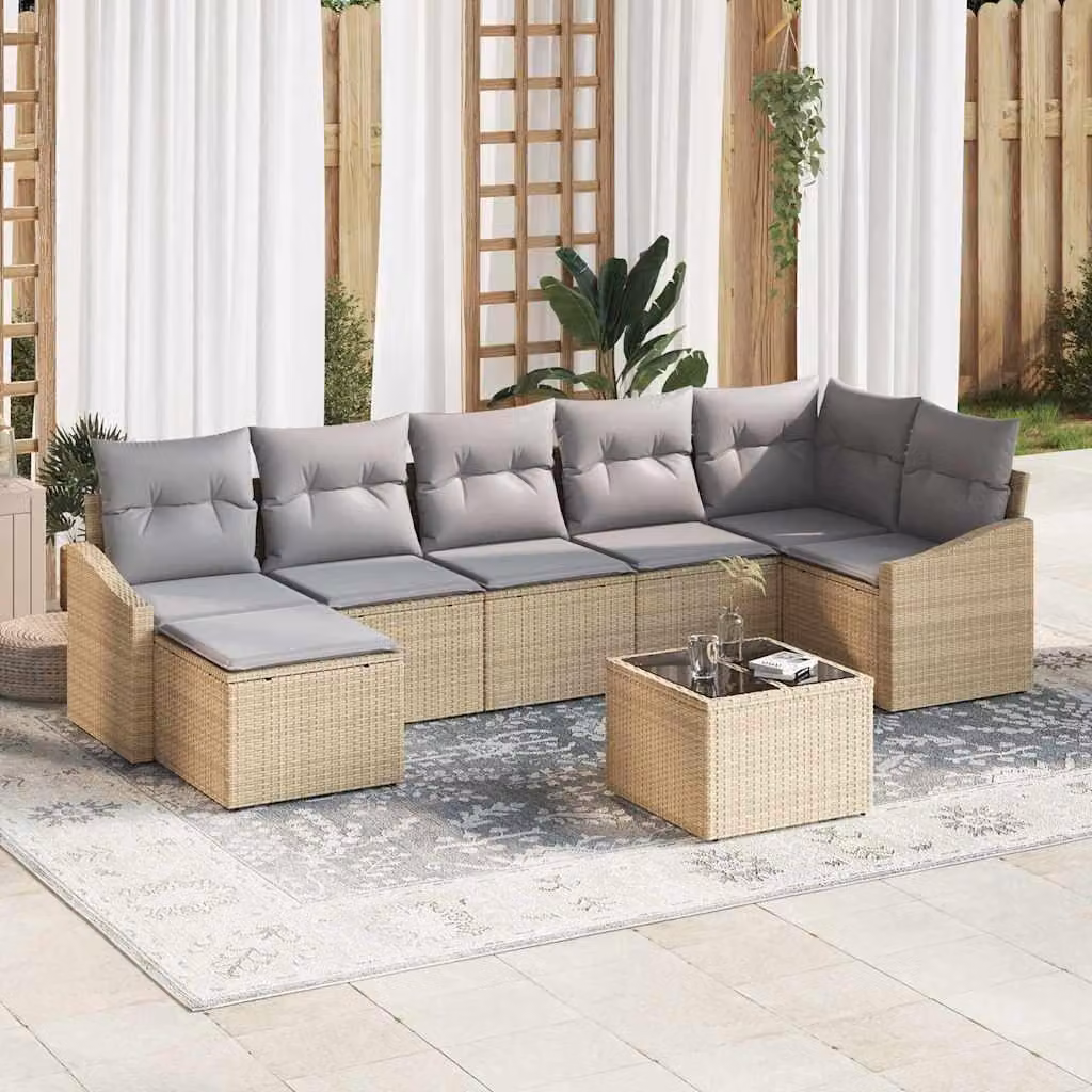 Maison Exclusive - Set Divano da Giardino 8 pcs Beige e Grigio Chiaro polyrattan