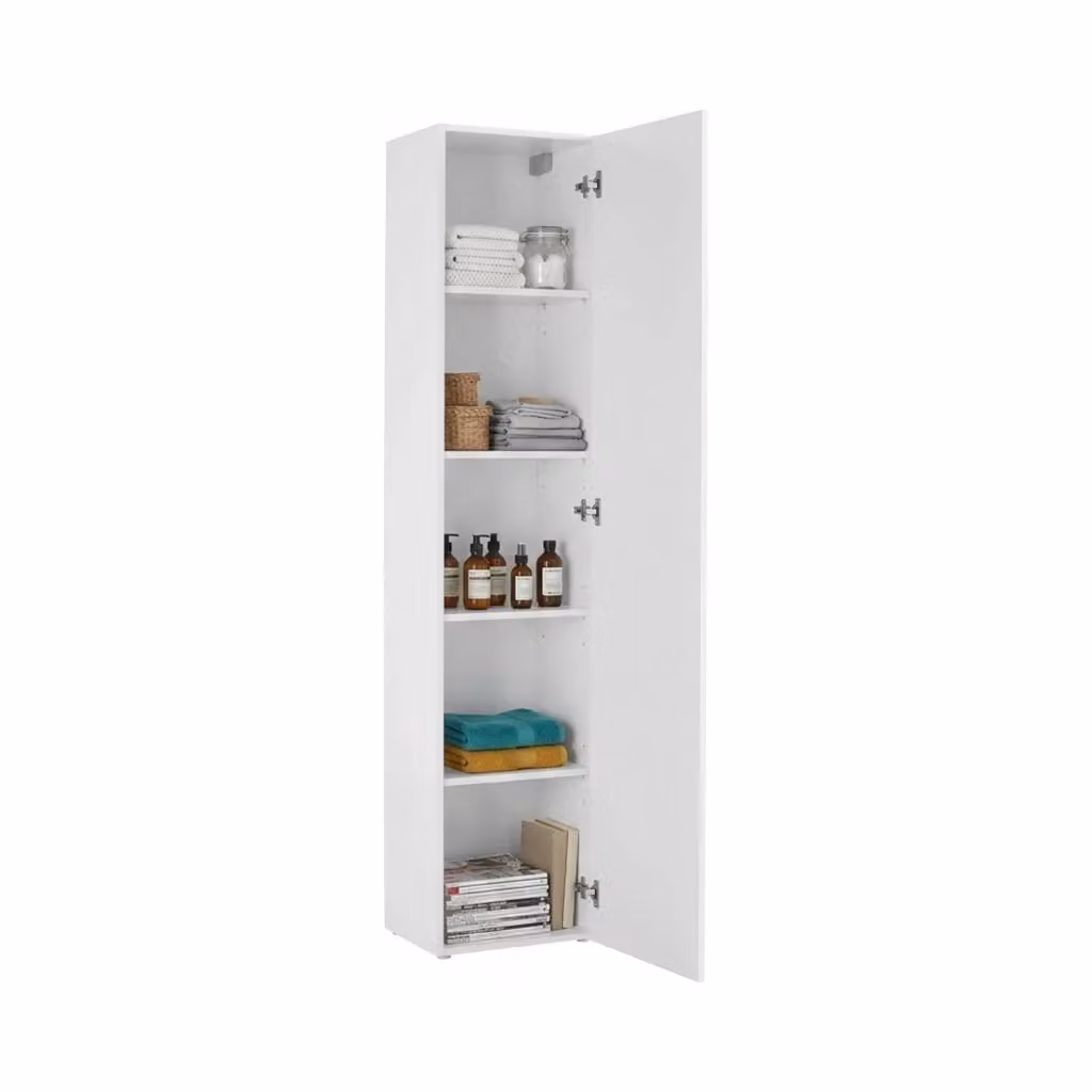 Armadio Multiuso DMORA con 1 Anta e 4 Ripiani, Bianco Lucido, L/P/H: 40 x 30 x 180 cm – 2
