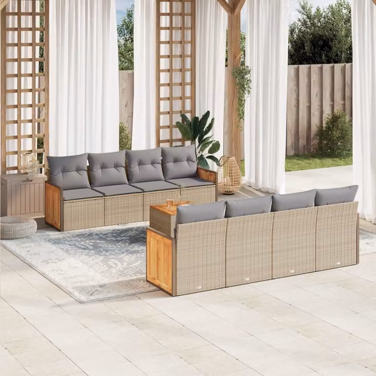 Maison Exclusive - Set da giardino 9 pezzi con cuscini in polyrattan beige