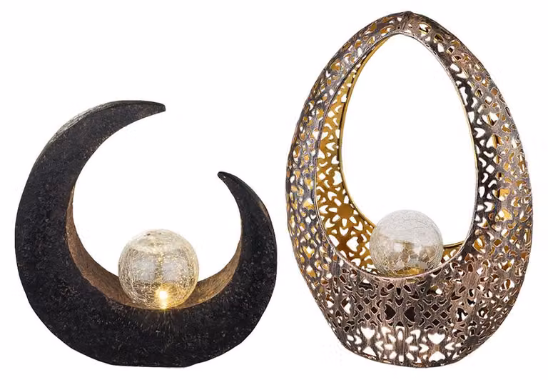 set di 2 luci solari a LED con sfera di vetro in look crackle