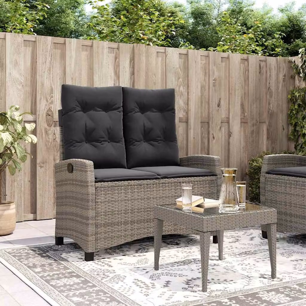 vidaXL Panca da Giardino Reclinabile in Polyrattan e Metallo con Cuscini Grigia