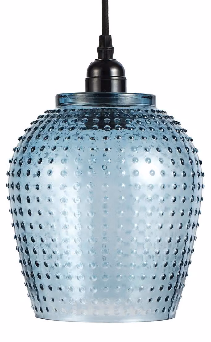 Lampada a sospensione Riva in vetro blu a pois