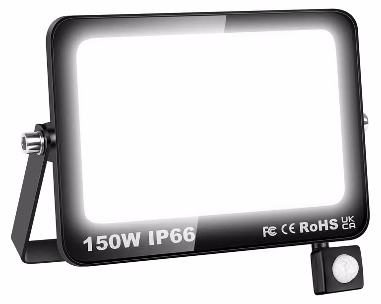 Faretto LED da 150W, 15000 lumen, grado di protezione IP66, sensore di movimento, temperatura di colore 6000K, per uso esterno
