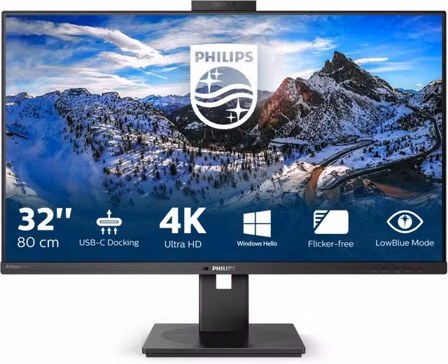 Monitor Philips P Line Brilliance 32 pollici 4K UHD IPS con USB C, HDMI e DisplayPort, Nero 329P1H/00
