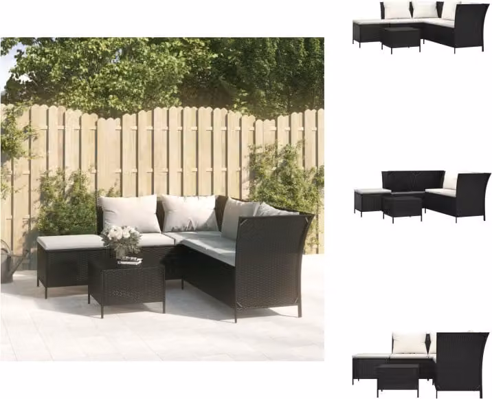 vidaXL Set da salotto da giardino 4 pezzi con cuscini in poly rattan nero - Set di mobili da giardino