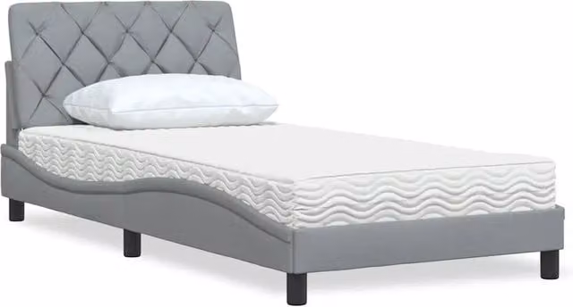 Letto moderno vidaXL con materasso in schiuma, tessuto grigio e bianco, L/P/H: 200 x 100 x 74,5 cm