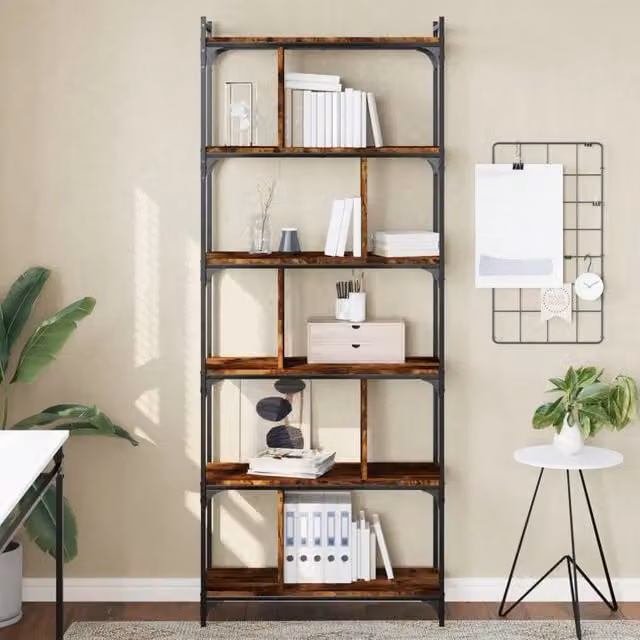 Libreria-Scaffale per Libri-Mobile di Stoccaggio Rovere Fumo 6 Ripiani 76x32x192 cm Legno Multistrato