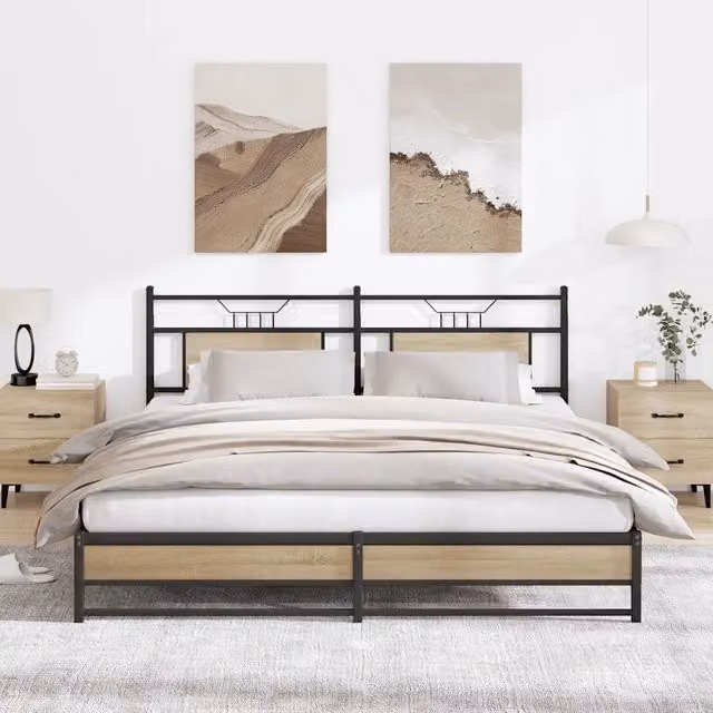 Struttura Letto Design Mania in Metallo e MDF Rovere Sonoma Marrone L 180 cm x P 200 cm x H 207 cm – 1