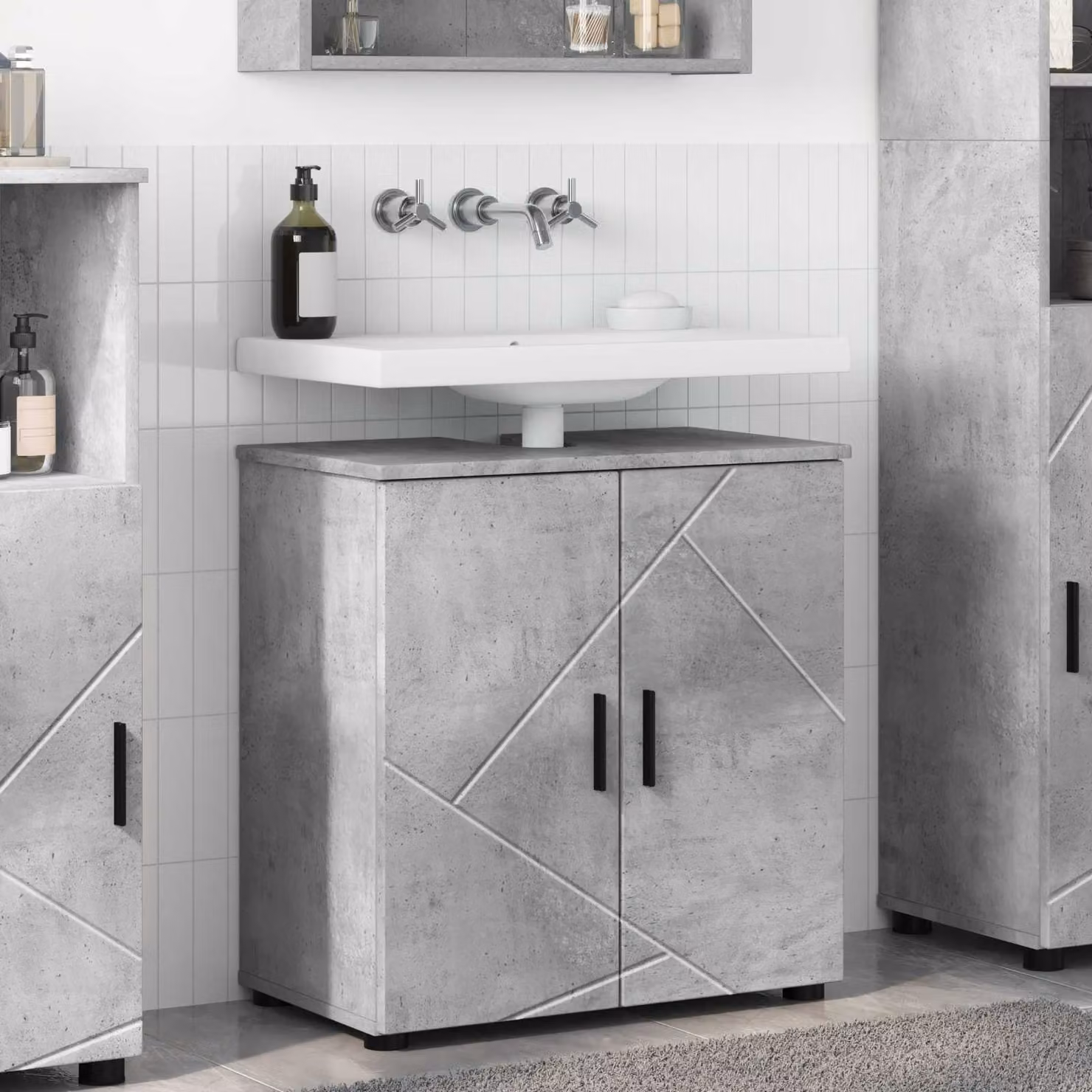 Mobile da bagno moderno vidaXL grigio cemento L: 61 cm, P: 35 cm, H: 64 cm