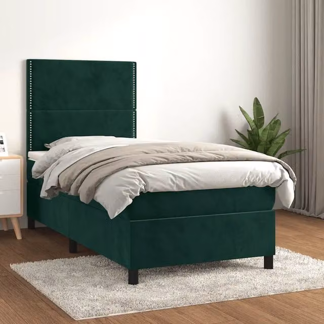 Letto Ibrido con Giroletto a Molle e Materasso vidaXL in Velluto Verde e Bianco L/P/H: 203 x 100 x 128 cm – 1
