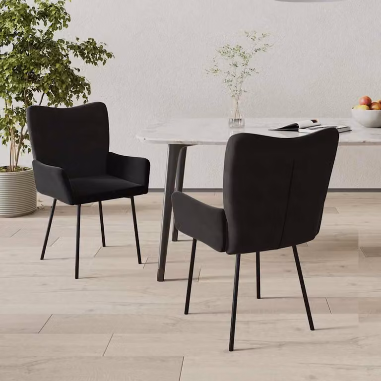 Set di 2 sedie da pranzo vidaXL in velluto nero con braccioli e struttura in metallo