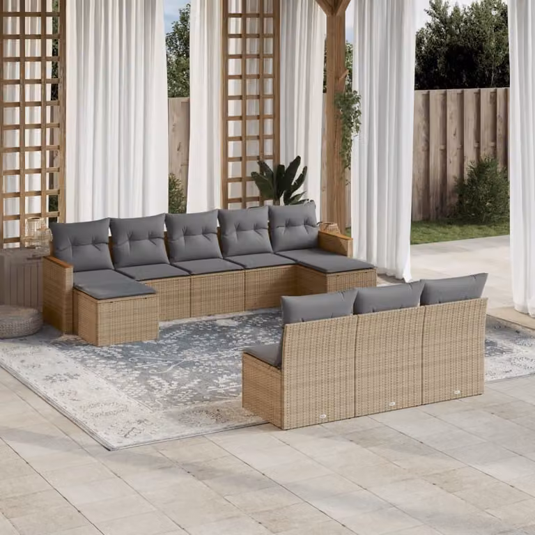 Maison Exclusive - Set Divano da Giardino 10 pz con Cuscini Beige Misto Polyrattan