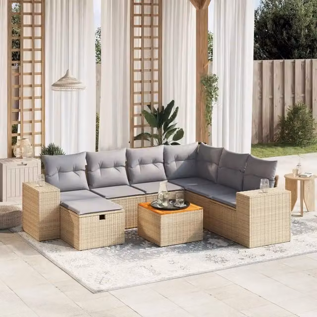 Set Divano da Giardino 8 pz con Cuscini Beige Misto Polyrattan 3265189